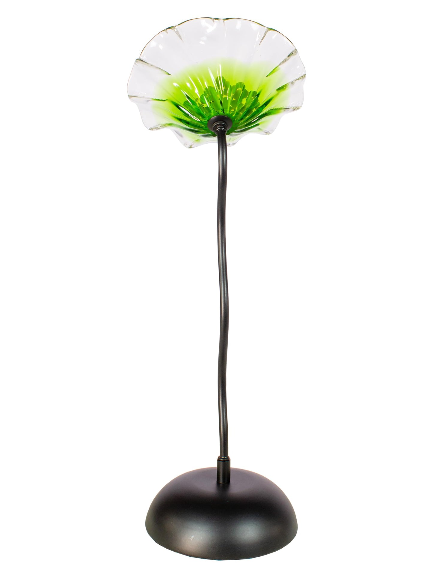 Dale Tiffany AS24043-D9 Bloom Hand Blown Glass Flower Art Glass Sculpture with Metal Stand for Indoor Garden Patio Decoration, Green, 9" Diameter 23" Tall