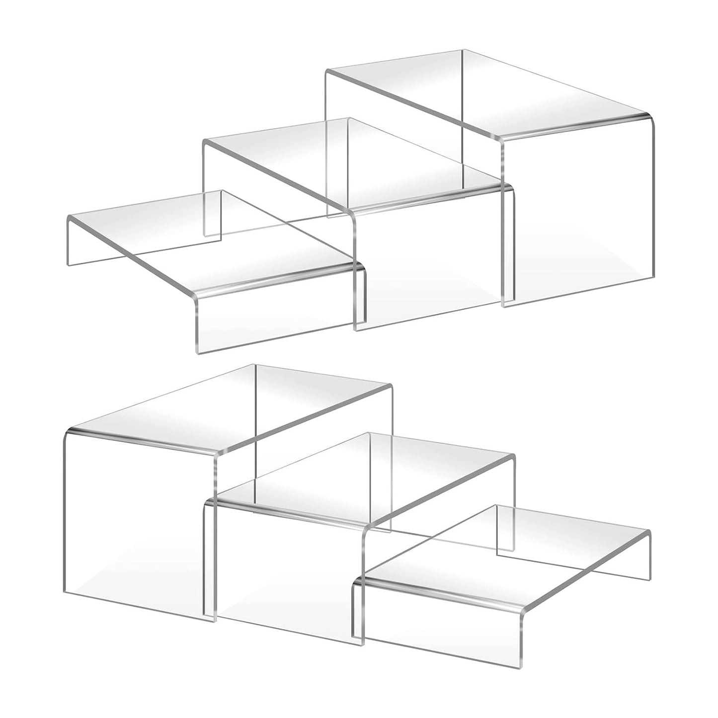 QuikSavor 6PCS Acrylic Display Risers, 12'' Large Acrylic Risers Display Stands,Tiered Shelves for Gemstone, Curio, Figurines, Collectibles and Home Deco