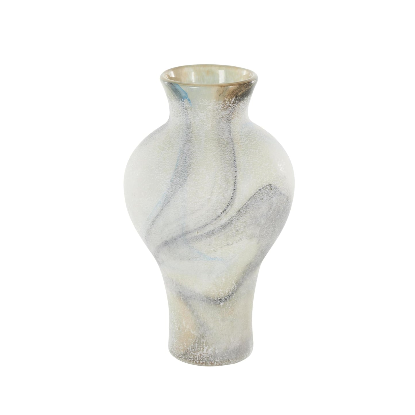 Deco 79 Glass Decorative Vase Distressed Centerpiece Vase with Blue and Tan Texturing, Flower Vase for Home Decoration 7" x 7" x 12", Cream