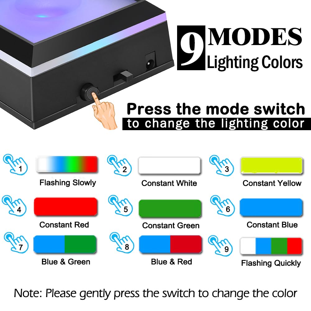 IFOLAINA LED Light Base Multicolor Show Stand Square Display Plate 9 Lighting Mode Color Change for 3D Crystal Art and Glass Ball Resin Figurine