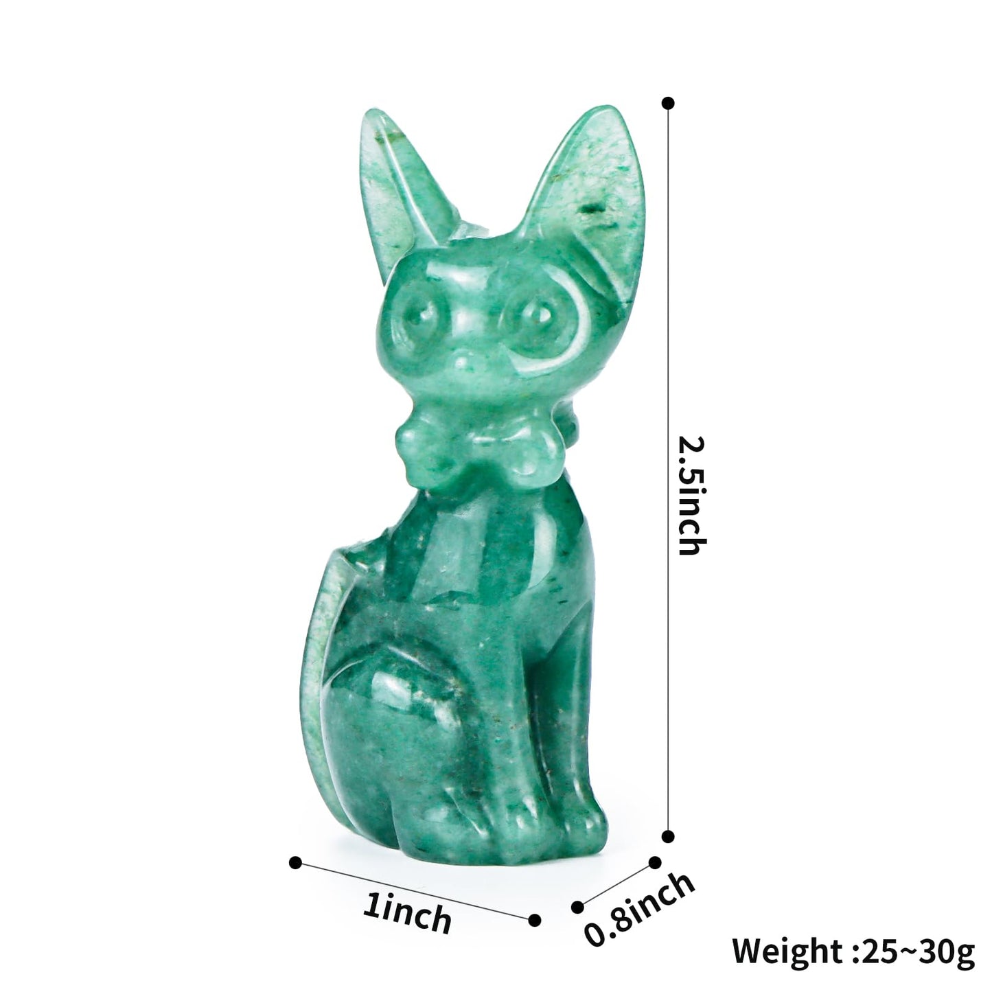 SMQ 2.5" Crystal Cartoon Cat Statue, Natural Green Aventurine Carved