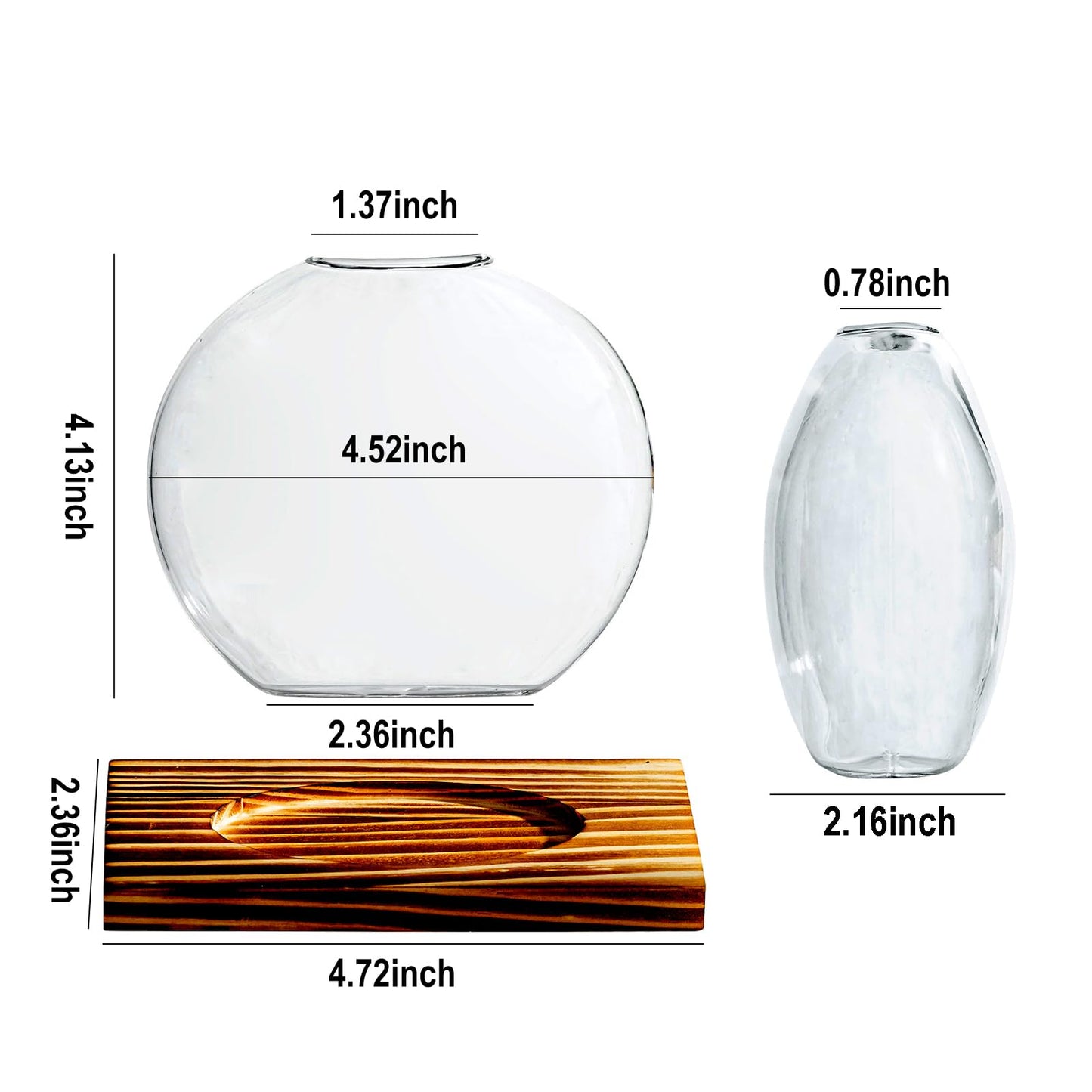 wangsdjy Glass Planter Propagation Station with Wooden Base - Clear Oblate Hydroponic Vase, Decorative Desktop Flower Vase for Home, Office, Windowsill - Gift for Plant Lovers (2)