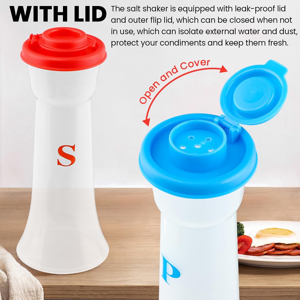 4 Pcs Plastic Salt and Pepper Shakers with Lids, Large Covered Proof Salt Shaker Pepper Container for Home Restaurant Kitchen Camping Outdoor Picnic(2 Blue+2 Red)