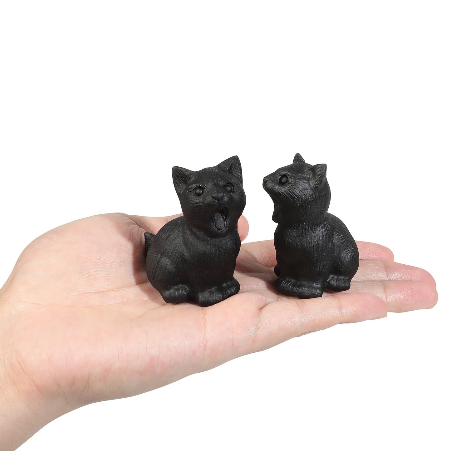 mookaitedecor Natural Black Obsidian Crystal Sitting Cat Statue, Hand Carved Lucky Cute Cat Figurine for Room Desk Decor