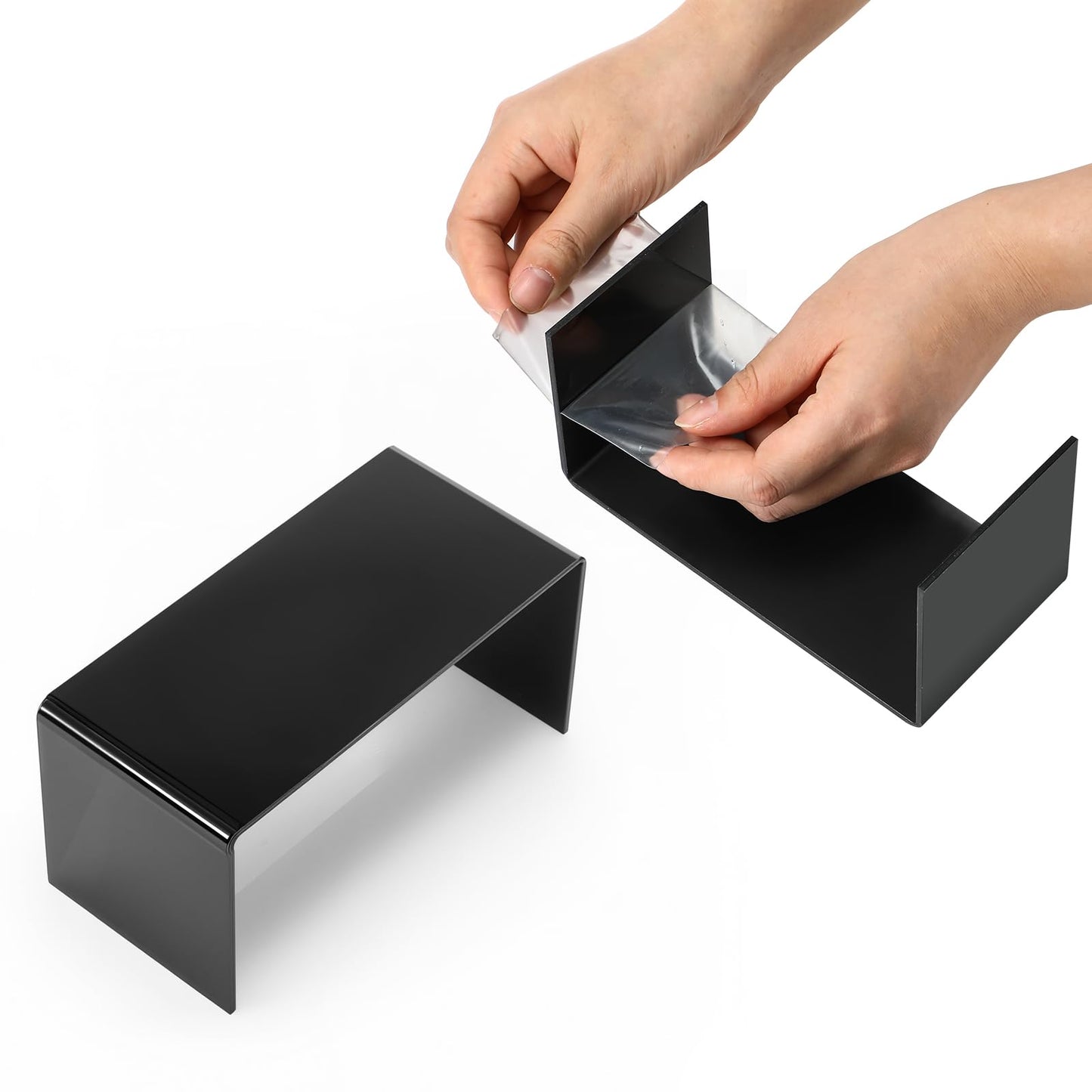 Chuangdi 2 Sets Large Acrylic Risers Display Stands for Figures Collectibles, Shelf Showcase for Dessert Cupcake Candy Treat Action Product Jewelry(Black,Large Set)