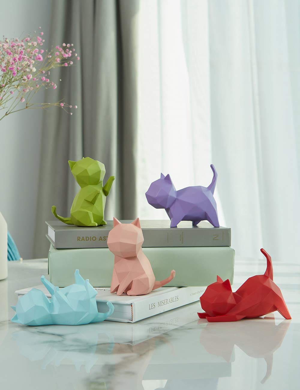 HAUCOZE 5pcs Cat Sculpture Statue Geometric Figurine Modern Home Decor Table Centerpiece Gift for Bedroom Living Room Office