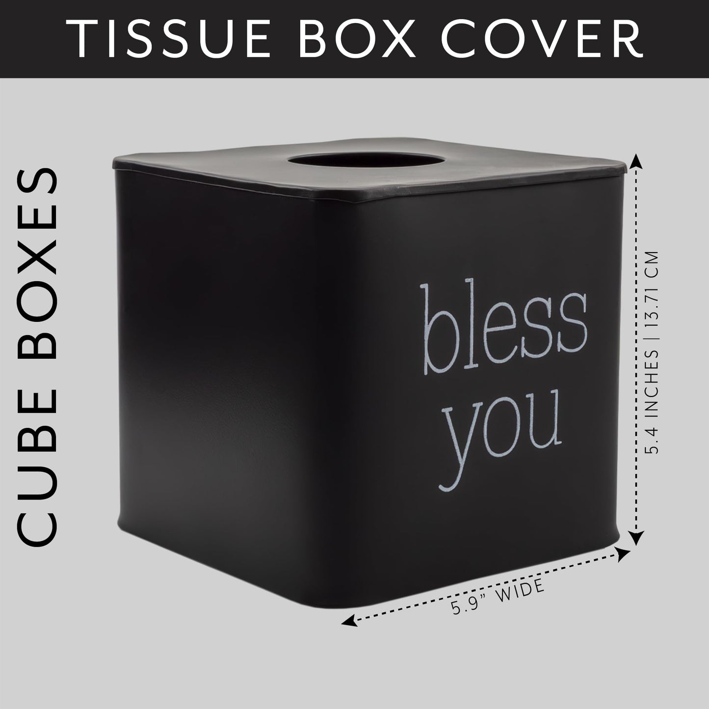 AuldHome Design Square Tissue Box Cover (Black); Modern Farmhouse Enamelware Tissue Holder