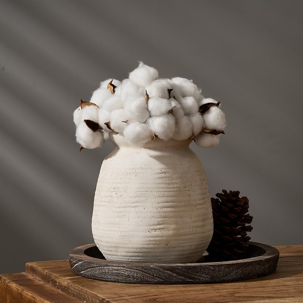 SIDUCAL Ceramic Rustic Farmhouse Vase | 7.3 Inch Pottery Decorative Flower for Home Decor | Sand Glaze Finish Boho Vase for Table, Living Room, Bathroom Decoration, Shelf Decor, Mantel, White