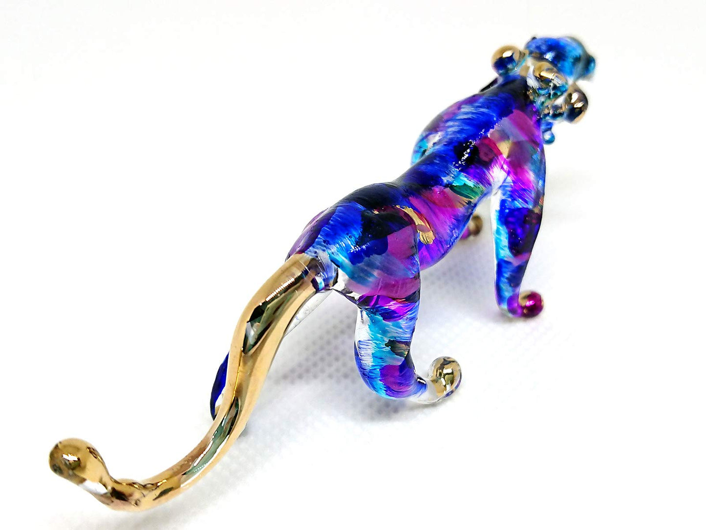 Sansukjai Tiger Miniature Figurines Hand Blown Glass Art Animals Collectible Gift Home Décor (Blue Purple)