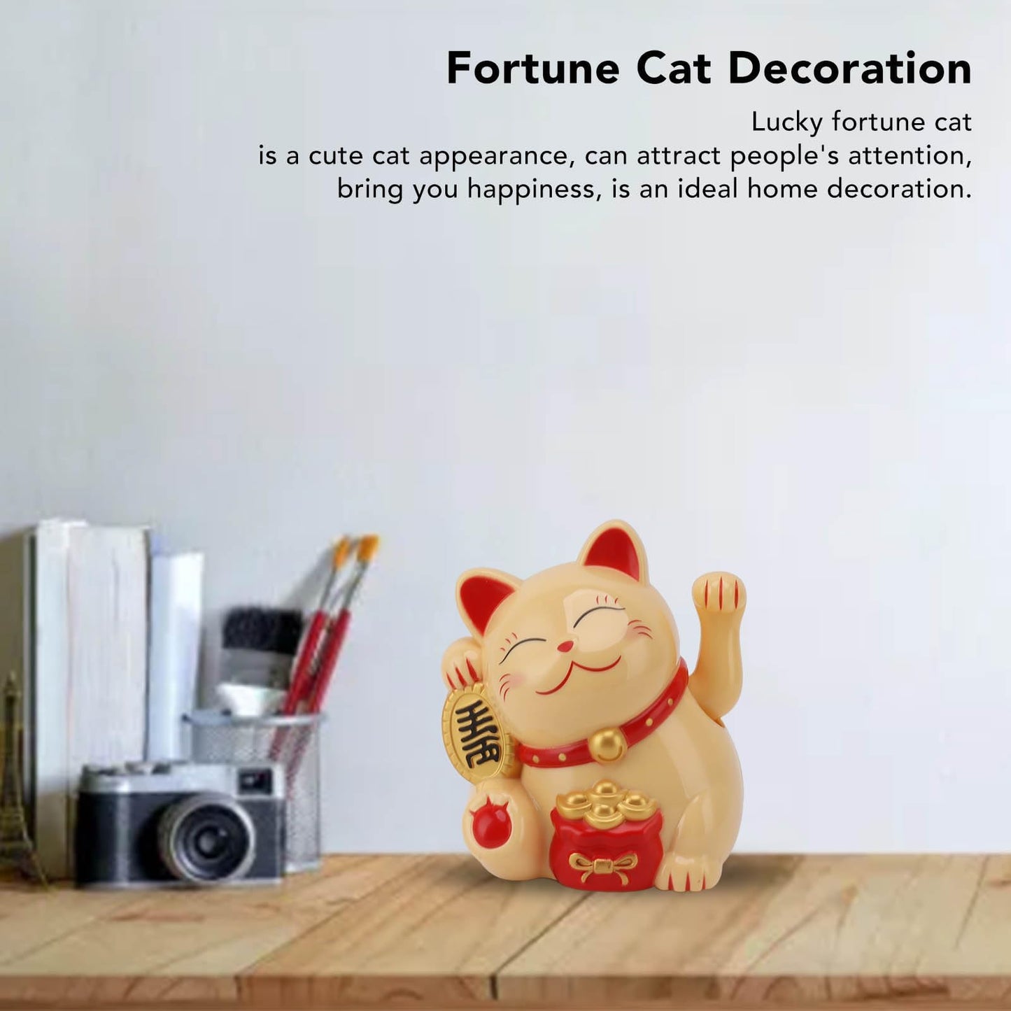 Jwthee Lucky Cat Waving Arm, 5.5in Electric Waving Lucky Fortune Cat Battery Operated Maneki Neko Chinese Waving Cat Cute Home Office Car Feng Shui Decor for Fortune Money and Good Luck