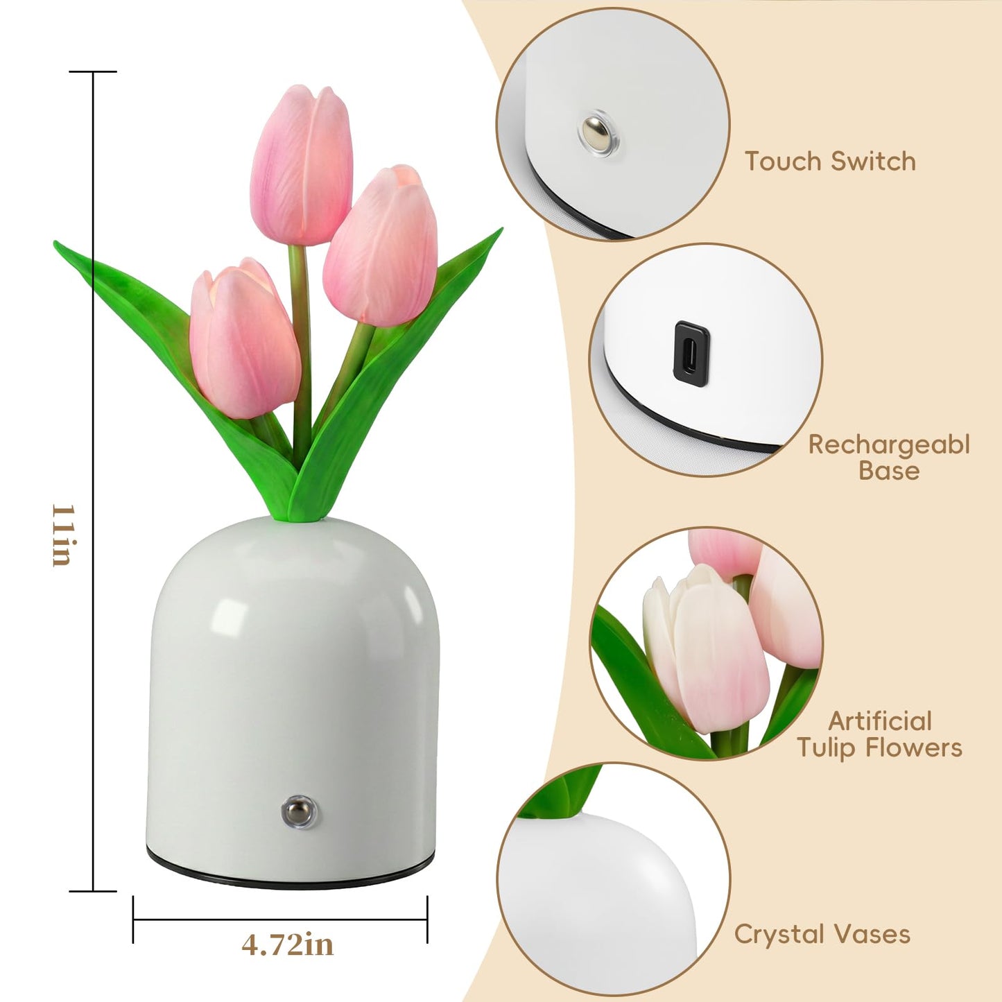 ZQPBLED Birthday Gifts for Women/Mom Table Lamp, 3 Color Crystal Flower Bedside Lamps Infinitely Dimming with USB Charge Small Night Light,Nightstand Touch Lamp for Bedroom (S-Pink)