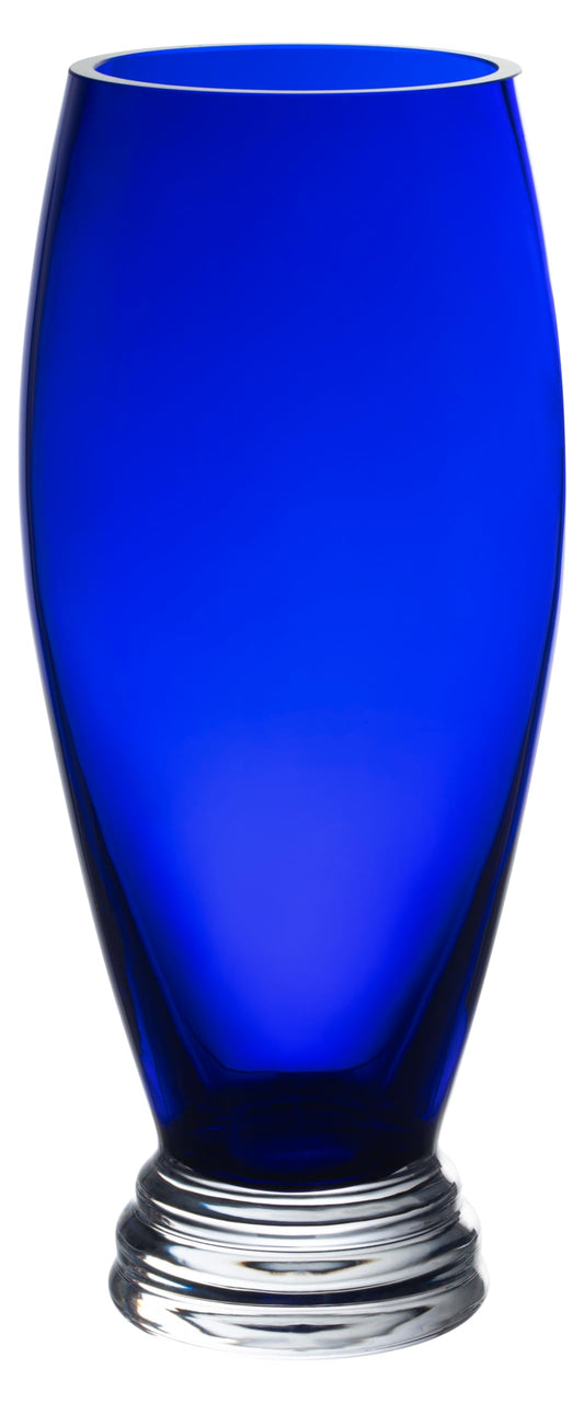Barski - Handmade Glass - Footed Round Vase - Cobalt - 10" H (10 Inches High) Made in Europe