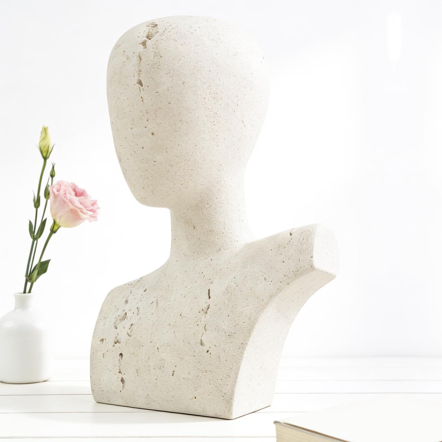 Large Size Abstract Home Decor Living Room Coffee Table Decor, No Face Thinker Statue Accents for Shelf, Modern White Textured Art Statue, Resin Sculpture Figurines for Bookshelf Desk Bedroom Office
