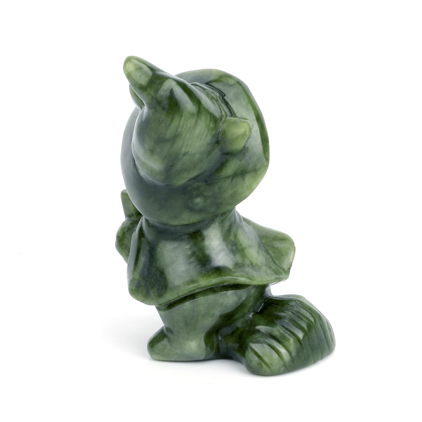 gemshan Green Natural Jade Witch Kitten Hand Carved Art Animal Figurine for Home Office Decoration with Luck