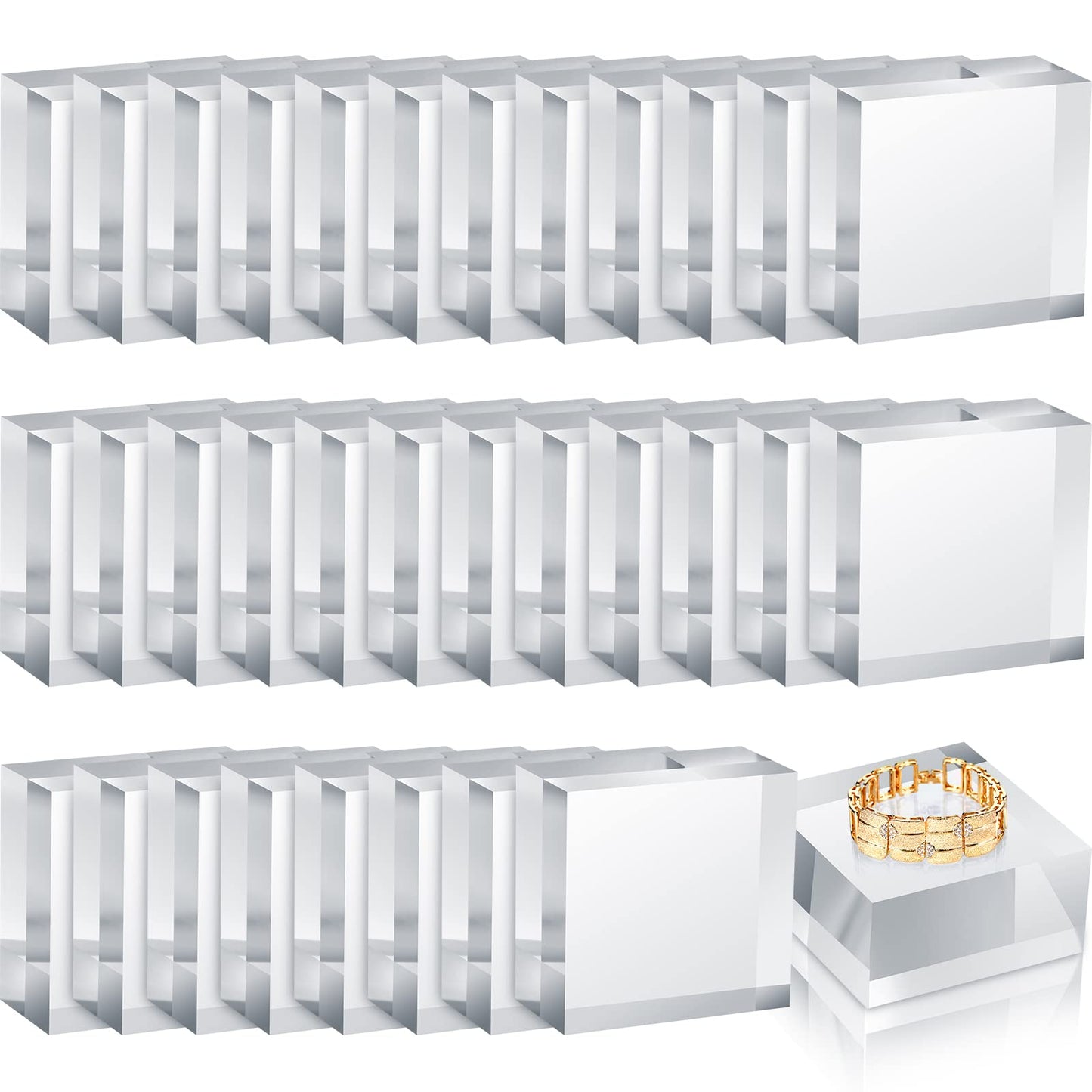 Kigeli 32 Pcs 2 x 2 x 1 Inch Clear Square Display Block Acrylic Polished Acrylic Cube Jewelry Display Holder Base Stands
