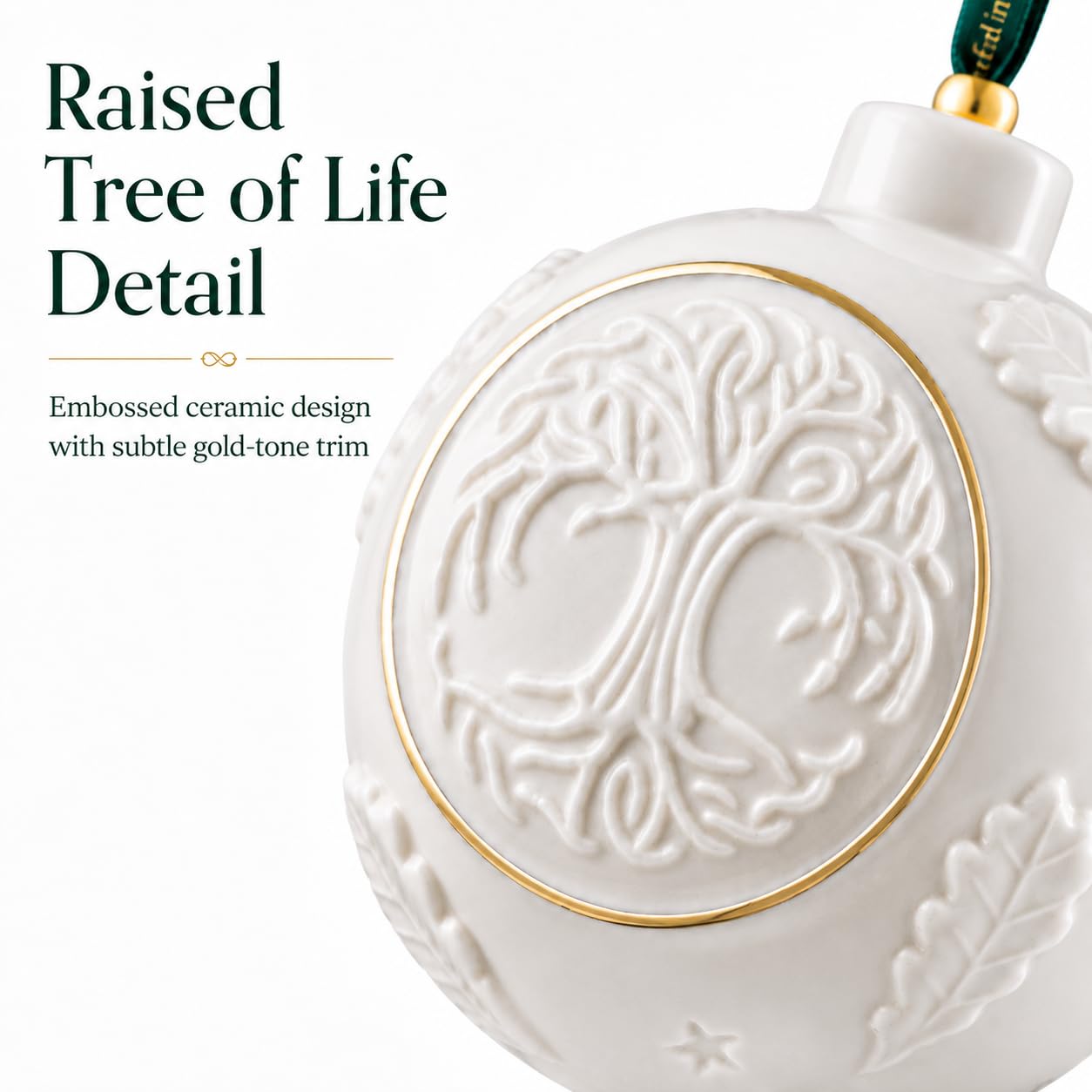 Belleek Classic Tree of Life Bauble Hanging Ornament, 3.1-Inch Handpainted Porcelain Celtic Irish Christmas Decoration