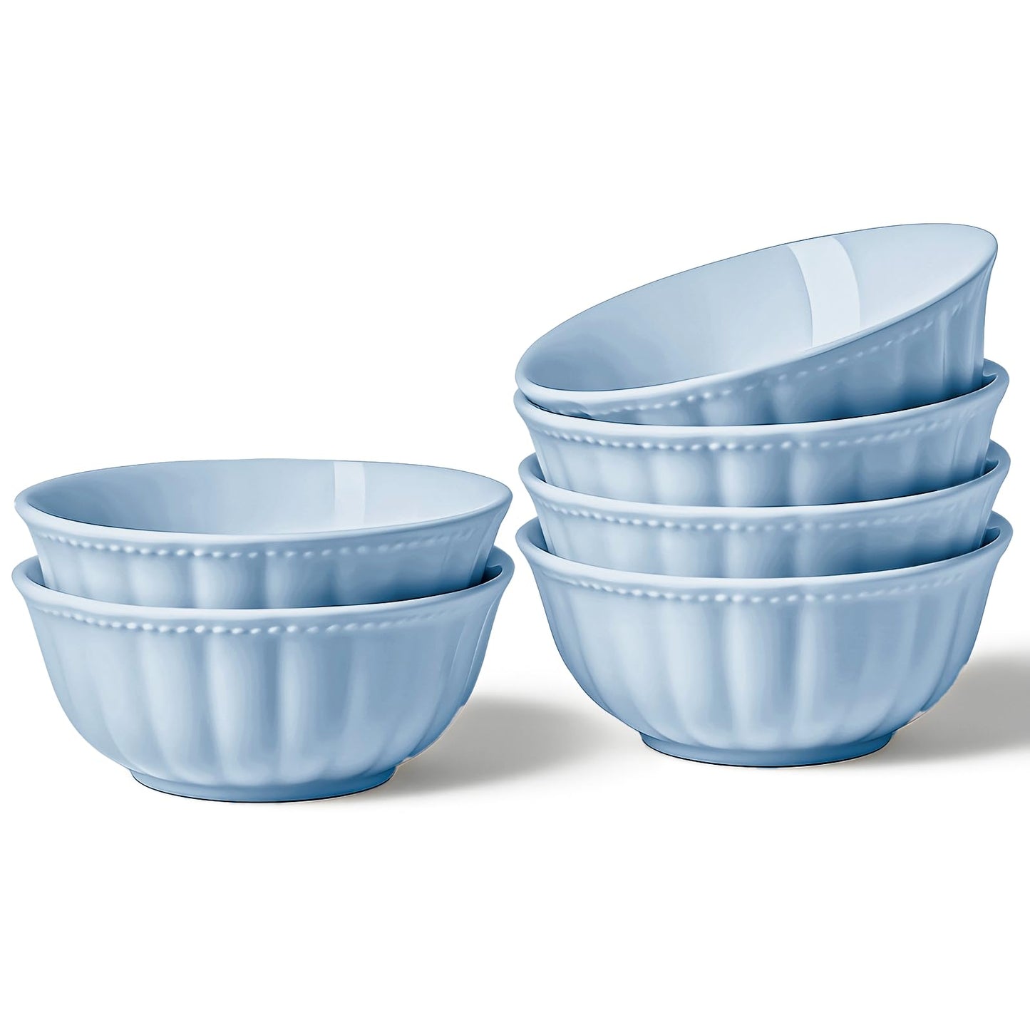 HOMBENE Blue Porcelain Fruit Bowls, 4.7 Inch Serving Bowls,Ice Cream Bowl, Kitchen Bowl Set, Microwave and Dishwasher Safe, Set of 6