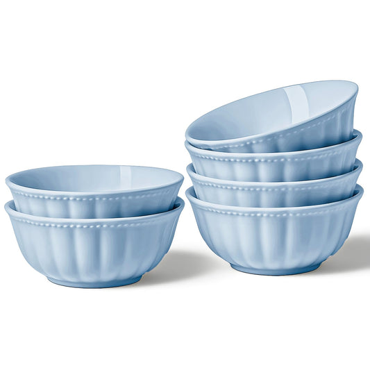 HOMBENE Blue Porcelain Fruit Bowls, 4.7 Inch Serving Bowls,Ice Cream Bowl, Kitchen Bowl Set, Microwave and Dishwasher Safe, Set of 6