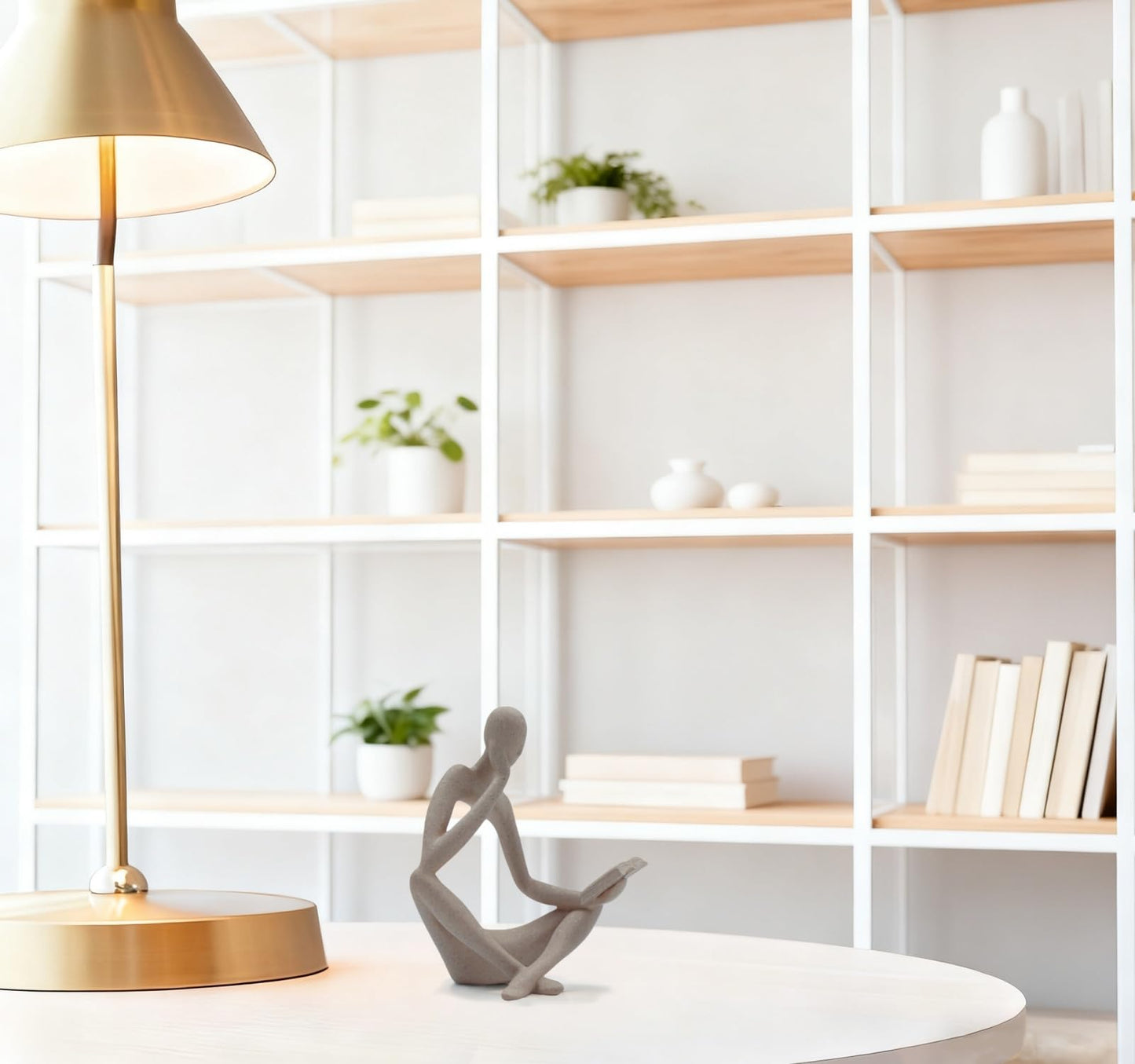 ZMLOOK "Reading Woman Thinker Sculpture is a Modern Abstract Decorative piece, a Favorite Among Book Lovers and Thinkers, Suitable for Placement in Living Rooms, Offices, and bedrooms. (Sandstone B)