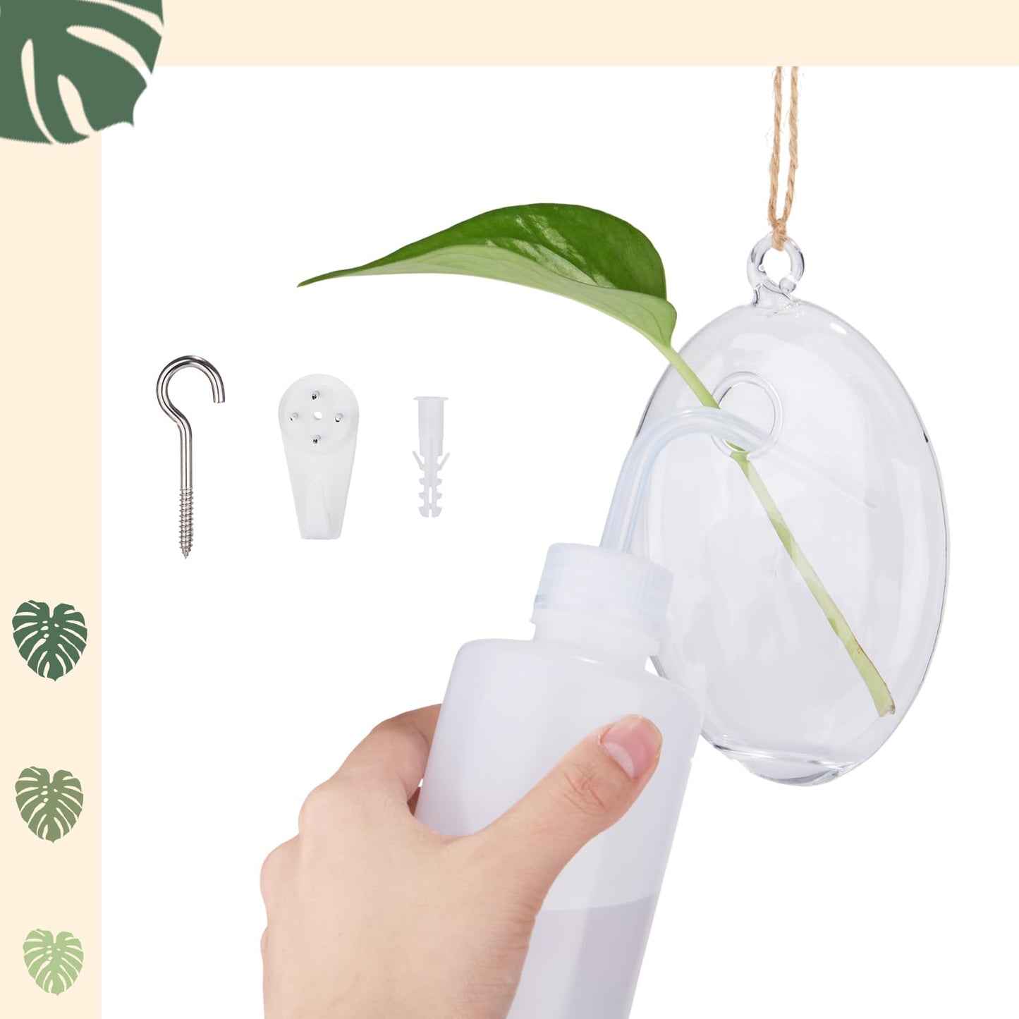 Zopeal 6 Set Wall Hanging Glass Planter Terrarium Propagation Station Vase Container Watering Squeeze Bottle with Rope and Hook for Hydroponic Plants Flower Home Decor Gifts (Elegant Style)