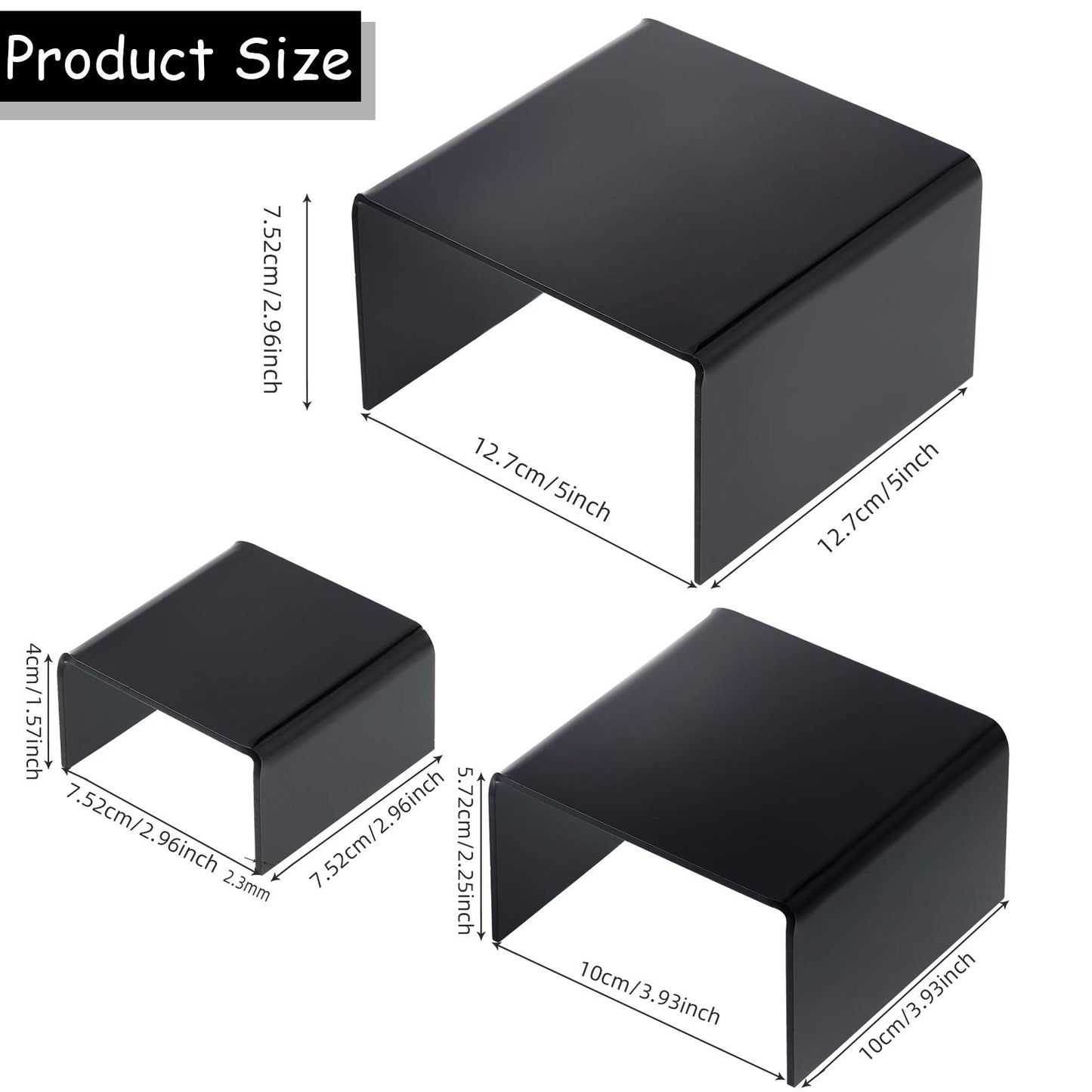 Chuangdi 2 Sets Acrylic Display Risers, Product Stand, Jewelry Display Riser Shelf Showcase Fixtures for Dessert Cupcake Candy Treat Action Figure Stand(Black)