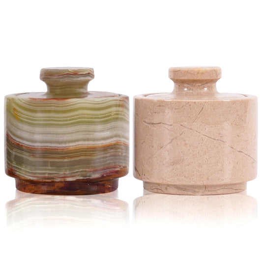 MARBLOUS KRAFTS Marble Salt Cellar with Lid 3" Inch Green Onyx and Verona Salt Holder, Ideal for Sugar, Salt, and Pepper Bowls, Perfect for Kitchen Storage and Countertop, Gift for Mom