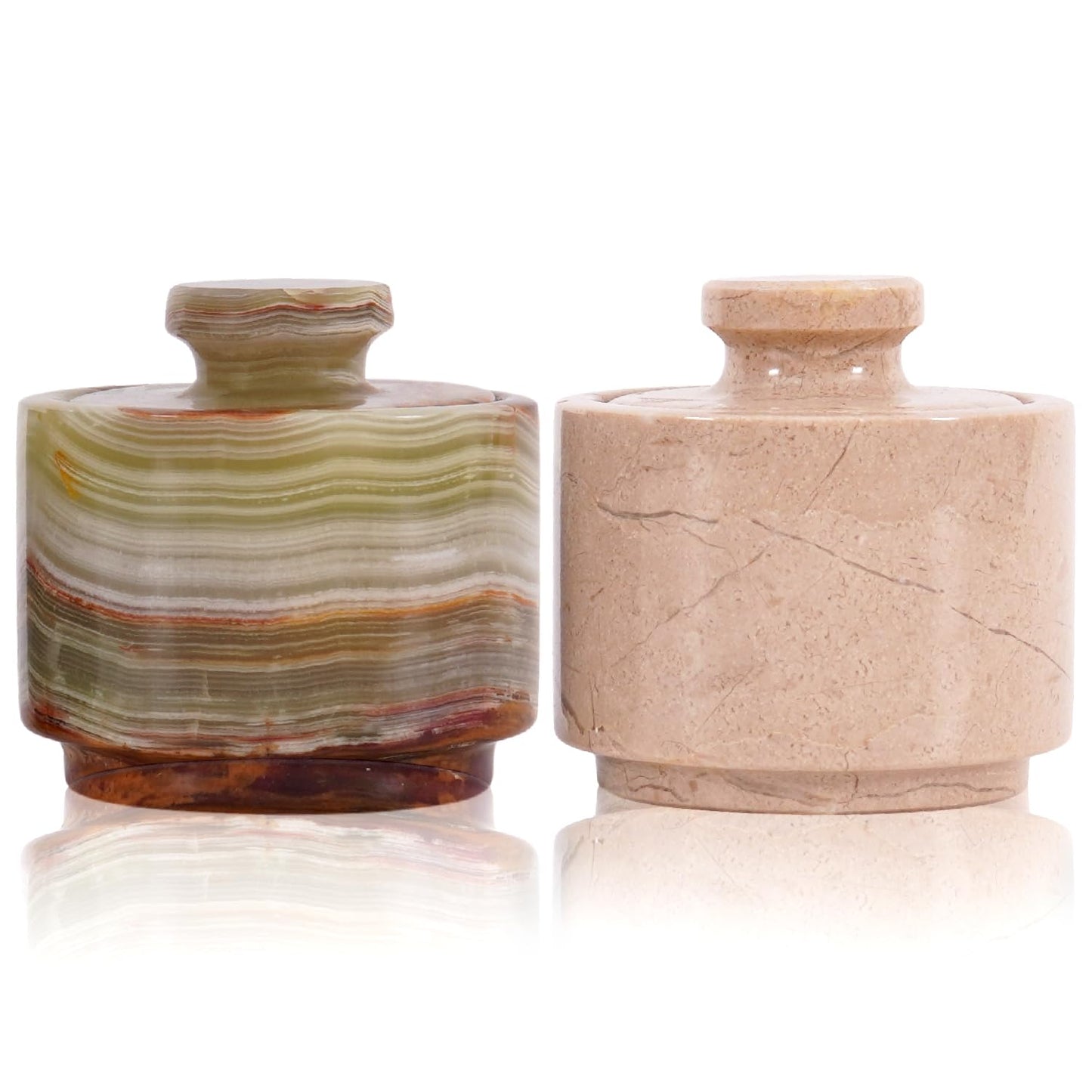 MARBLOUS KRAFTS Marble Salt Cellar with Lid 3" Inch Green Onyx and Verona Salt Holder, Ideal for Sugar, Salt, and Pepper Bowls, Perfect for Kitchen Storage and Countertop, Gift for Mom