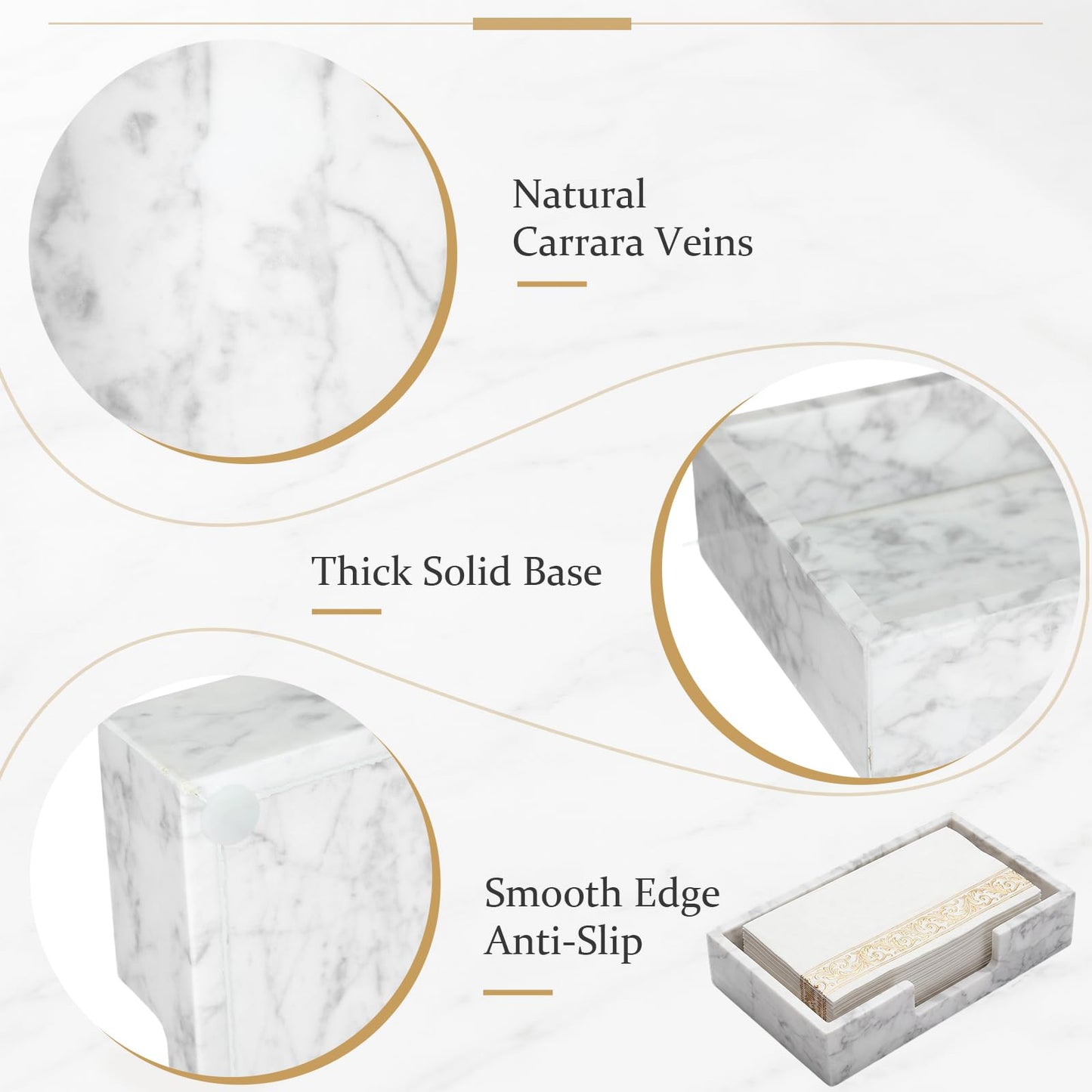 Singhoow Natural Marble Tissue Holder 9.5x5.5x2inch Carrara Marble Theme White Tissue Box Rectangular Guest Napkin Paper Towel Holder for Home Decor Countertop Kitchen Hand Towel Organizer Tray