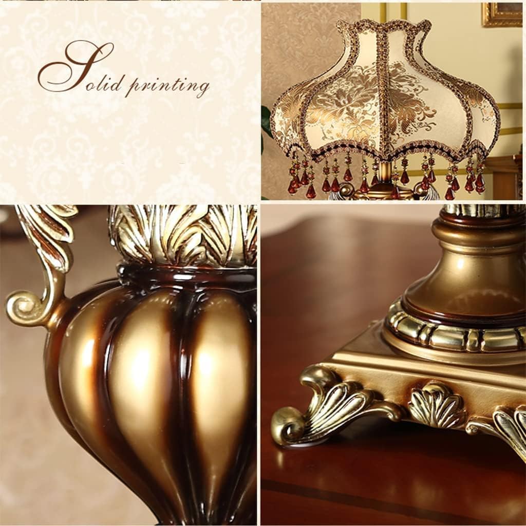 IPHR Victorian Crystal Table Lamp, 20.1-inch Resin Base, Gold Antique Design with Crystal Pendants, Silk Shade