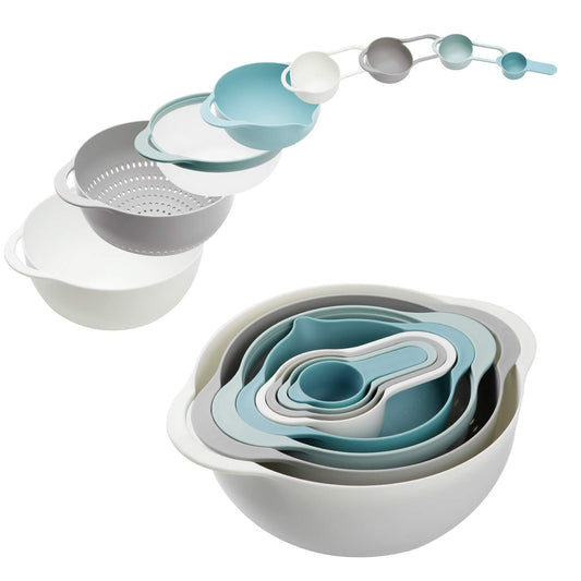 Plastic Mixing Bowls - Multicolored Mixing Bowl Set of 8, Nest for Easy Storage, Inculding Measuring Cups, Colander, Sifter, Large Bowl, Great for Cooking and Baking, Rv Camping Accessories, No BPA