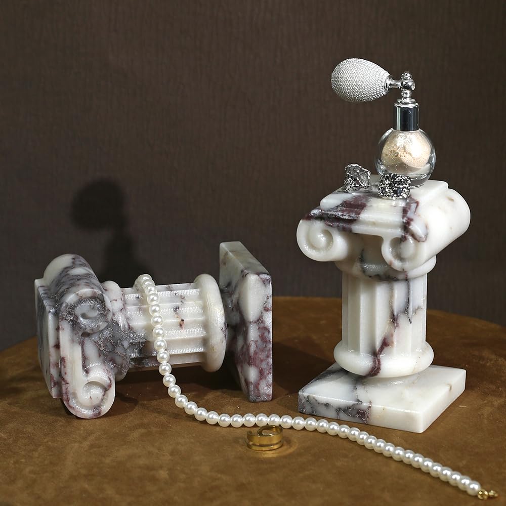 Marble Roman Pillar Statues Small Sculpture Decor for Coffe Table, Decorative Pillar for Living Room Bedroom Bookshelf Display, Mini Roman Columns for Weddings & Valentines, Tabletop Elegant Statue