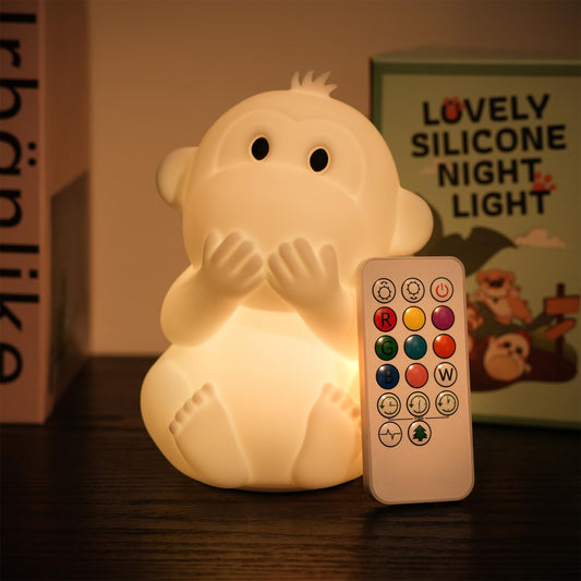 GAGBC Monkey Night Light for Kids, Remote & Tap Control, Color Change, 15/30/60 Min Timer, Dimmble, USB-C Rechargeable Squishy Night Light, Cute Night Lamp for Boys, Girls (Monkey)