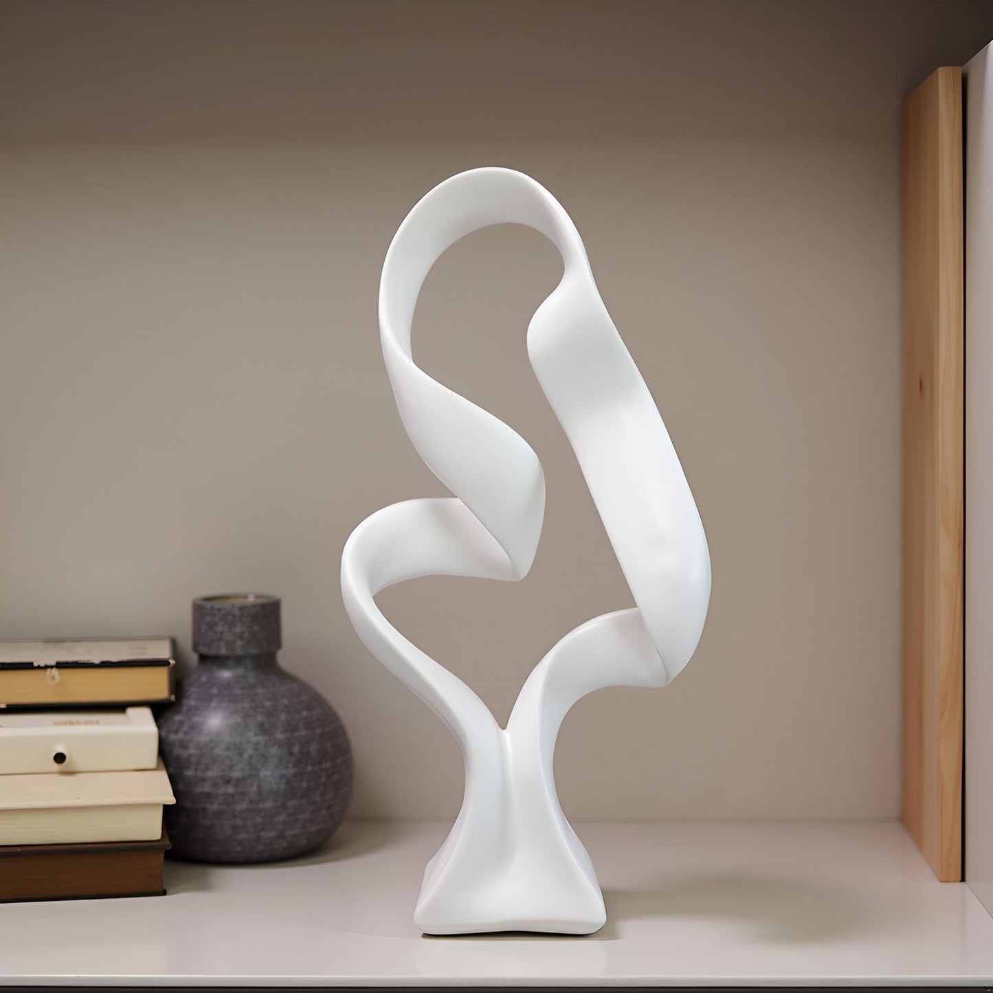 LAIKEARTS 15" Modern Abstract Ribbon Decorative Sculpture, Knot Sculptures,Home Decor,Coffee Table Statues,Dining Living Room Desk Decor（White）