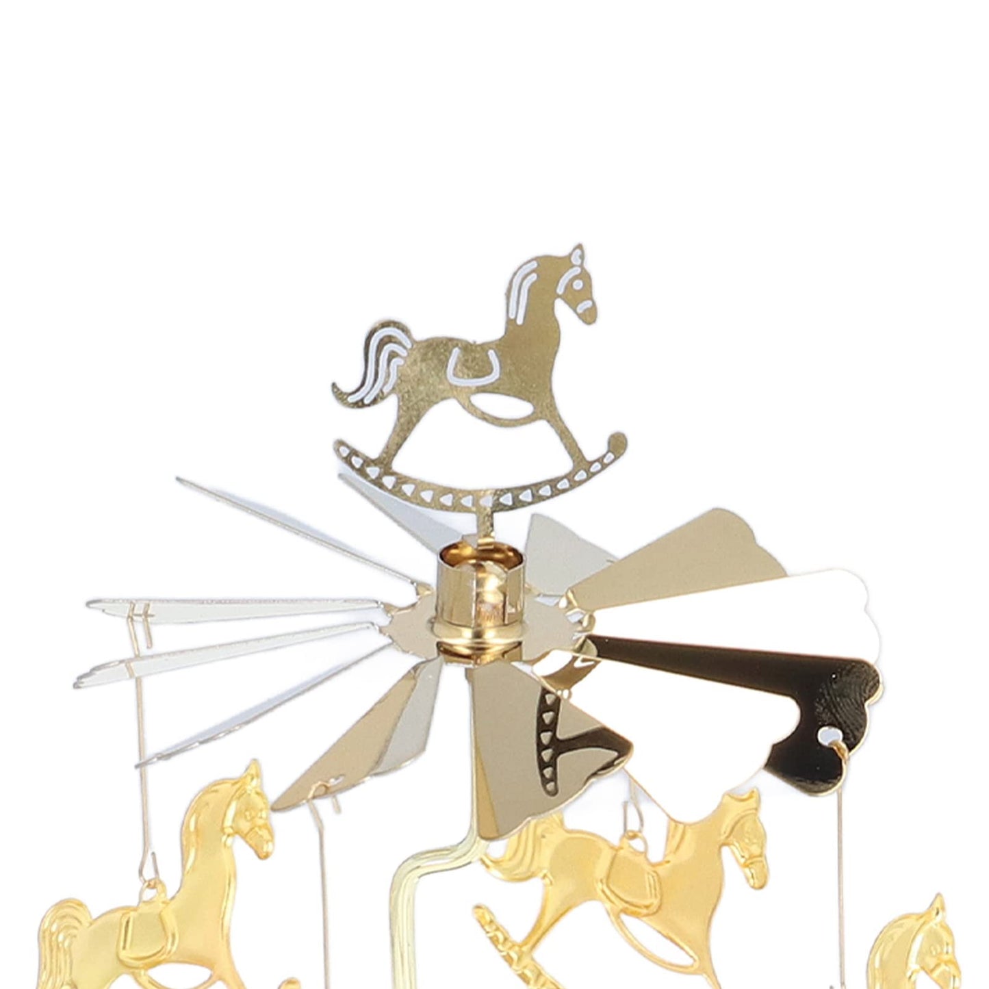 Candle Holder Round Triangle Candle Holder Rotating Candle Holder Tray Rotating Aromatherapy Wind Chime Candle Holder (Golden Wooden Horse (no Candle Cup))