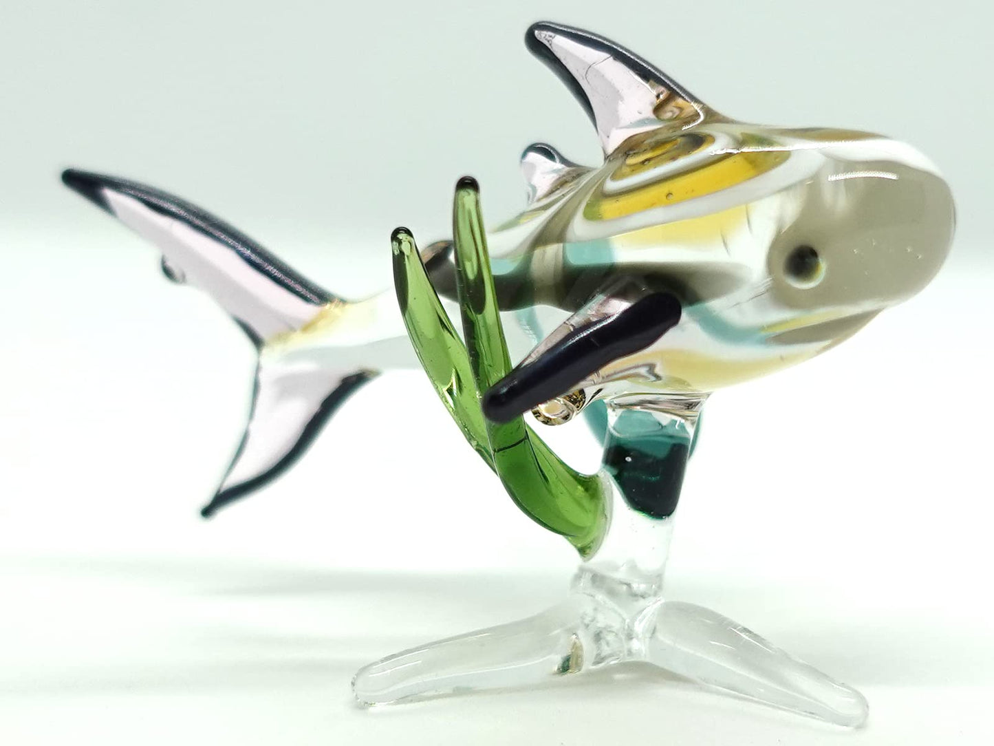 Sansukjai Sea Animal W/Seaweed Miniature Figurines Animals Hand Blown Glass Art Collectible Gift Decorate (Whale Shark W/Seaweed)