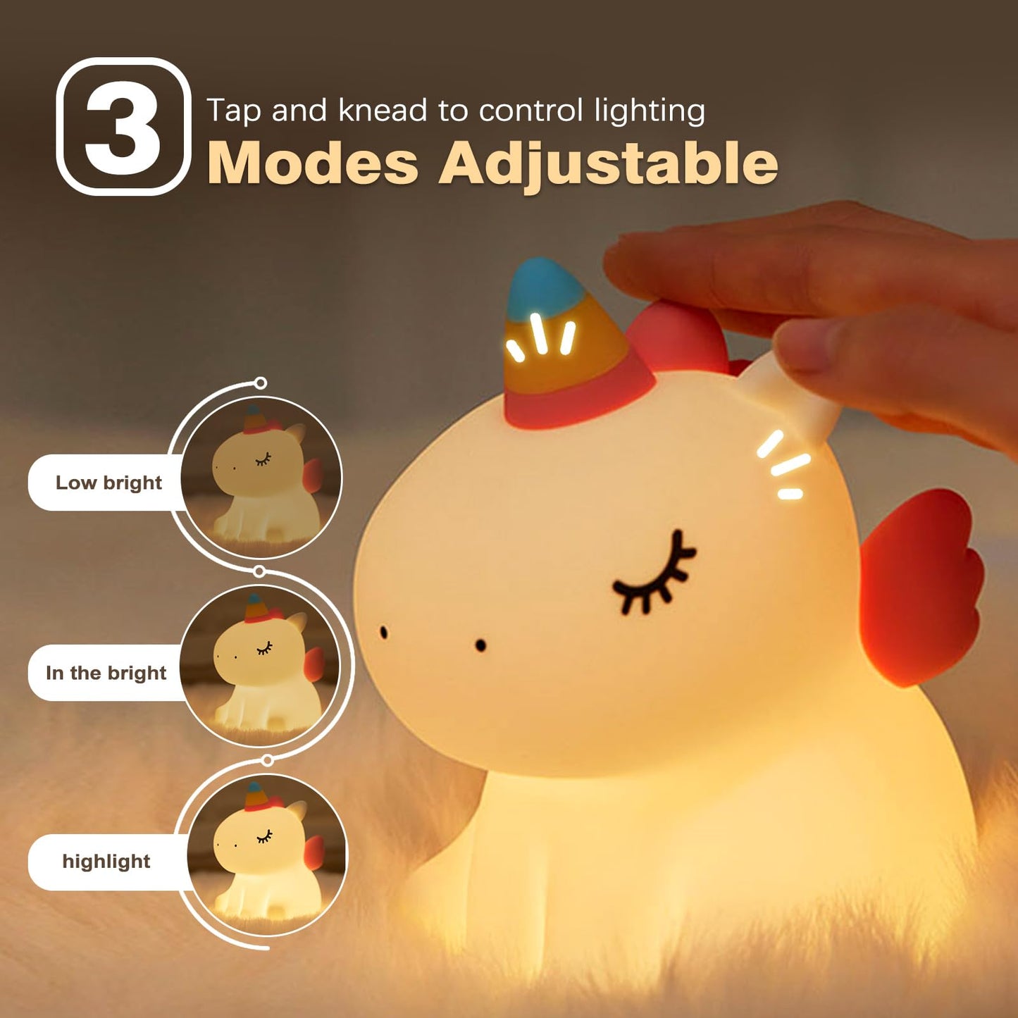 VTIGER Unicorn Night Light, LED Squishy Cute Lamp, Dimmable Kids Baby Bedroom Nightlight, Rechargeable Touch Lamp for Girls Room Decor
