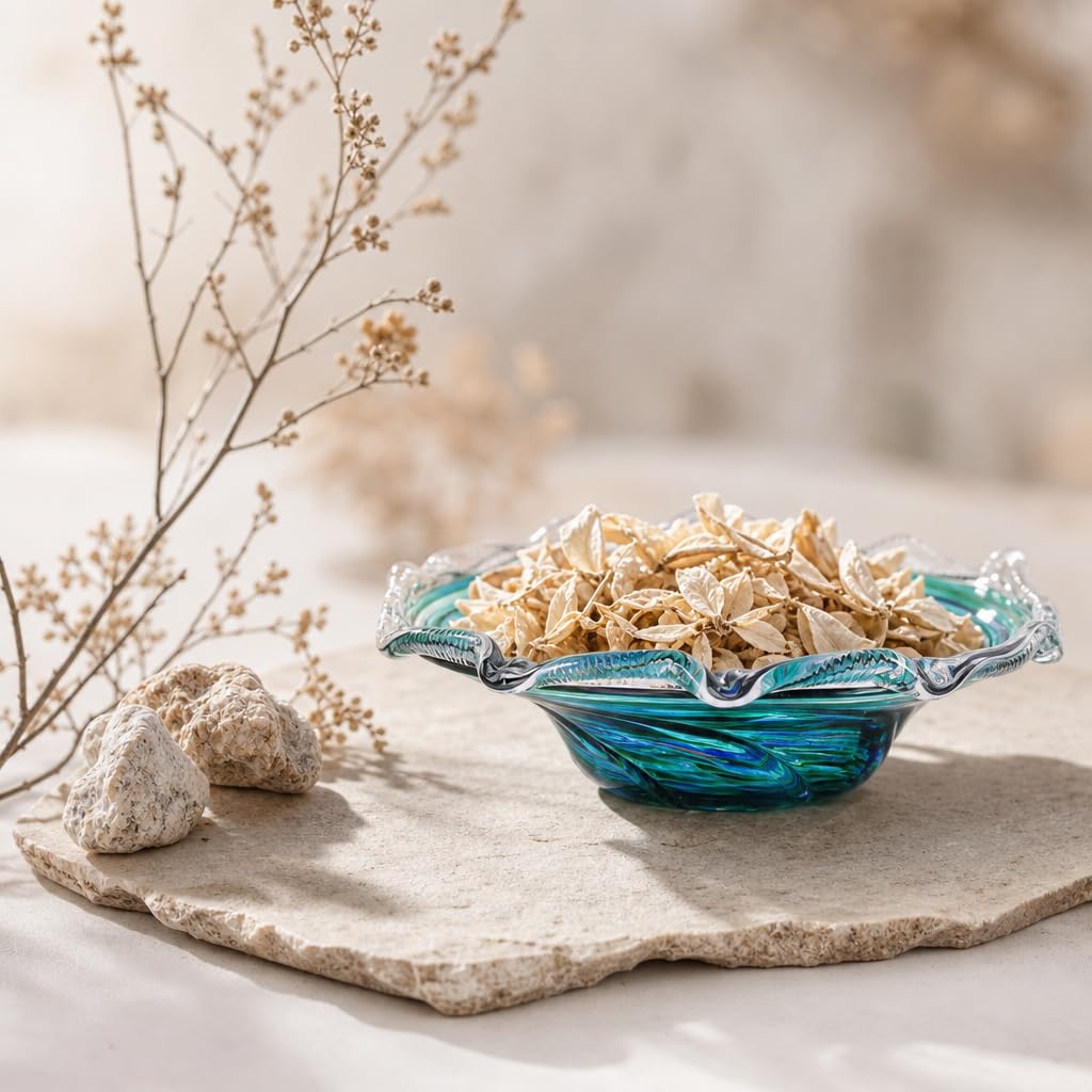 DOVDOV Green Decorative Glass Bowls Flower Shaped Glass Decorative Bowl Handblown Glass Bowl for Fruit Candy Potpourri Storage Home Centerpiece Living Room Dining Table Shelf Display