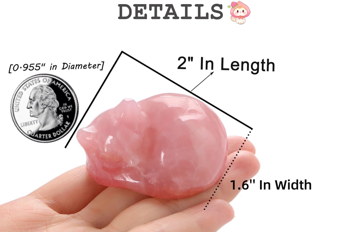 QINJIEJIE 2'' Rose Quartz Cat Figurines Natural Stone Statue Healing Crystals Gift Gemstone Sculpture Room Home Desk LuckyDecoration Cat Gifts for Women