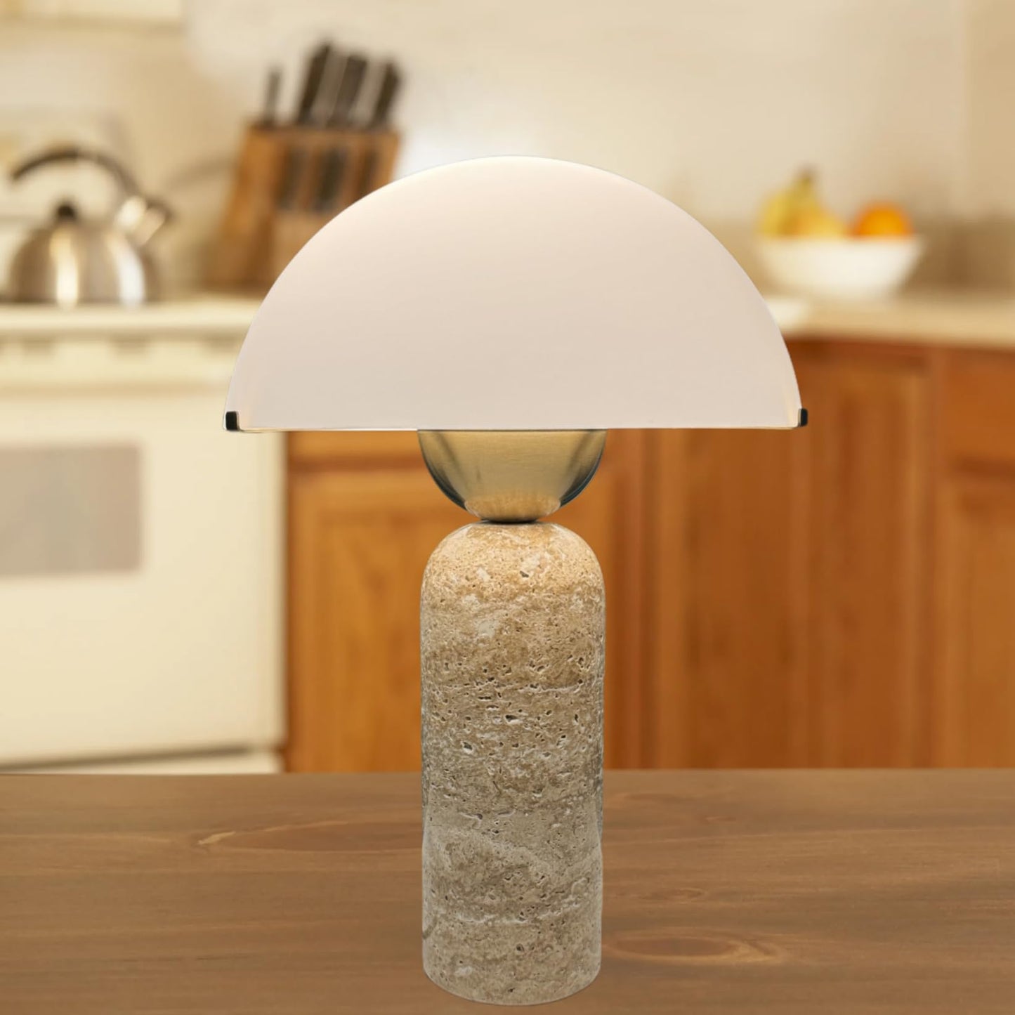 LIFENICEST Scandinavian Modern Table Lamp Frosted Glass Shade Travertine Lamp Natural Stone Desk Lamp Mid-Century Dome Bedside Lamps for Living Room Side Lamps Bedroom Nightstand Light