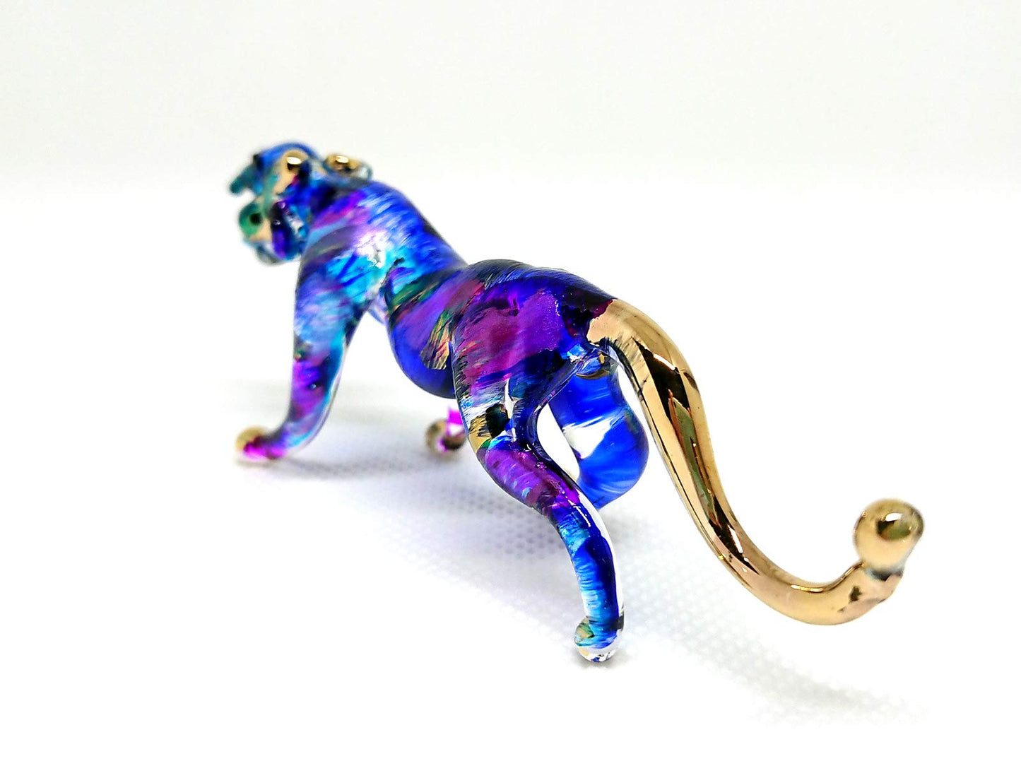 Sansukjai Tiger Miniature Figurines Hand Blown Glass Art Animals Collectible Gift Home Décor (Blue Purple)