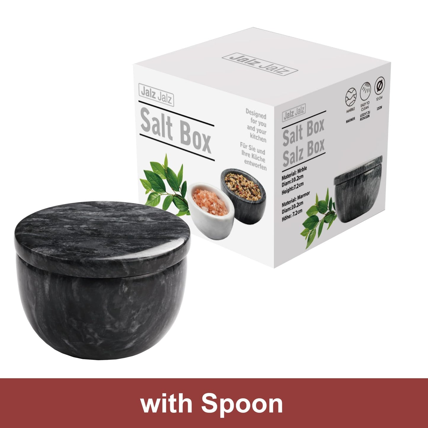jalz jalz Marble Salt Box Spice keeper Black Big Salt Cellar Natural Material Salt Container Spice Cellar Large Capacity