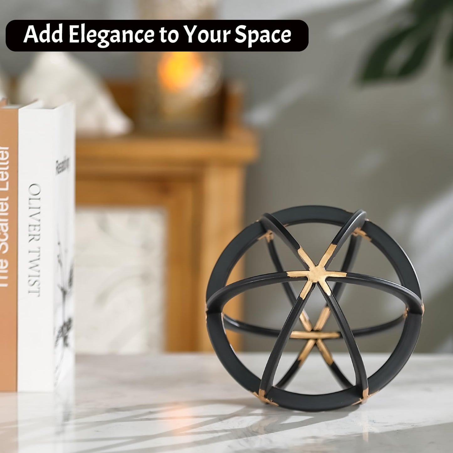 MOCOME 7" Metal Sphere Decor, Metal Coffee Table Decor Sculpture - Black & Gold, Abstract Tabletop Decorative Ball for Home, Decorative Balls for Centerpiece Bowls