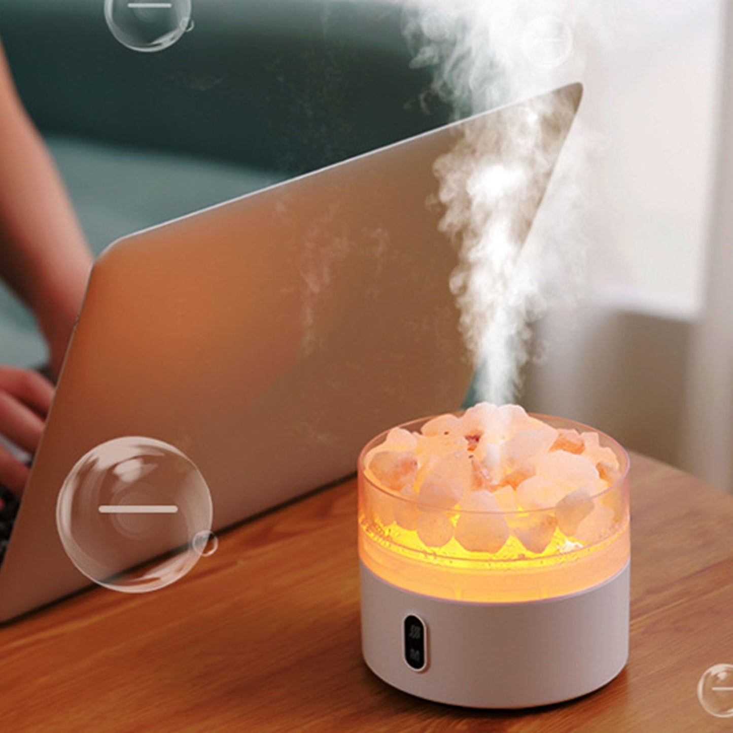 Salt Stone Lamp Diffuser Humidifier, 7 Colorful Light Intelligent Aromatherapy Mist Humidify Machine USE Charging Suitable for Office Desktop Home Bedroom Car