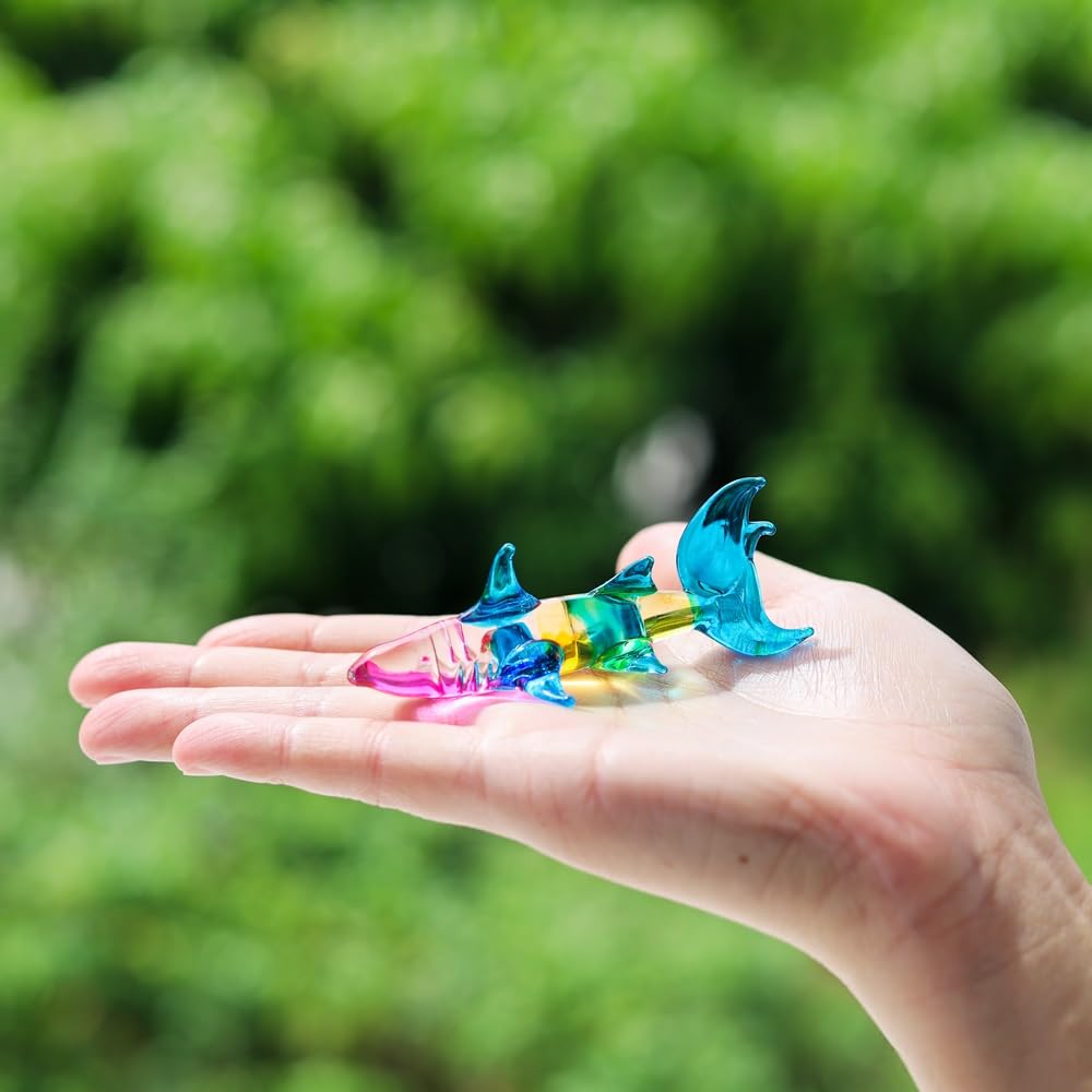 M Audomsak Art Glass Blown Animal Figurine Shark Colorful Animals Collection Gift Collectibles and Table Accessories.