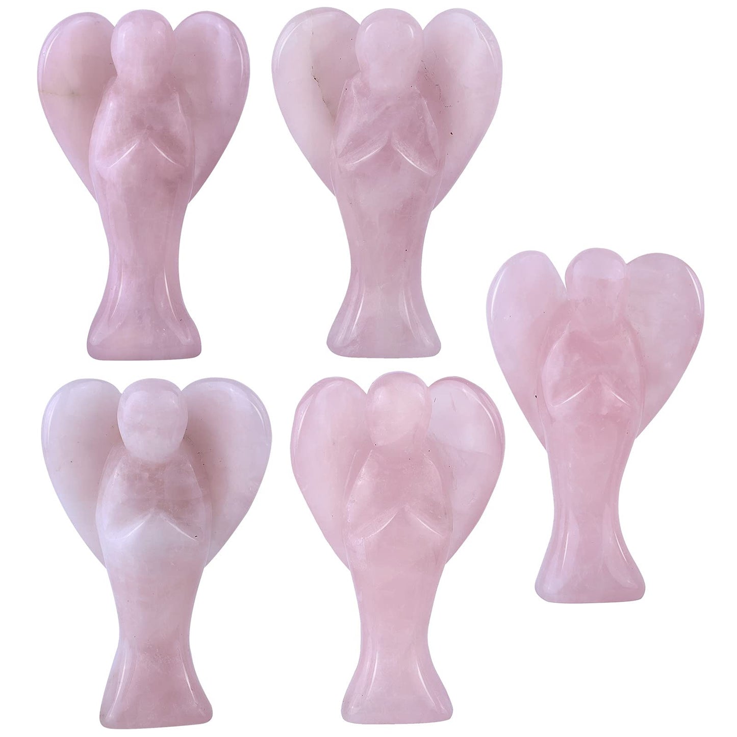 TUMBEELLUWA 3 Inch Carved Crystal Guardian Angel Figurine Healing Peace Angel Palm Pocket Stone Statue, Rose Quartz