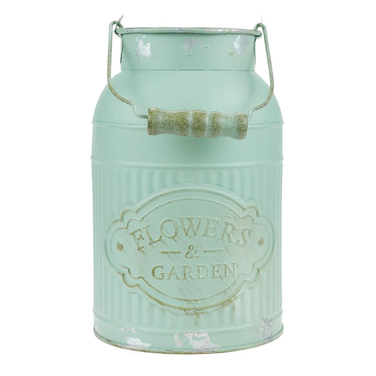 JSY-UP Green Galvanized Metal Farmhouse Flower Vases - Rustic Decorative French Flower Bucket Pots for Wedding Table Centerpiece Decorations, Home Decor