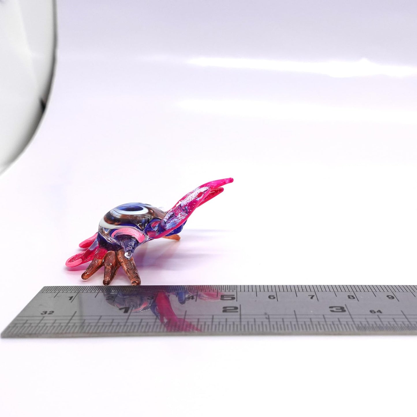 Sansukjai Crab Tiny Micro Figurine Hand Blown Glass Art Animals Collectible Gift Home Décor (Blue Pink)