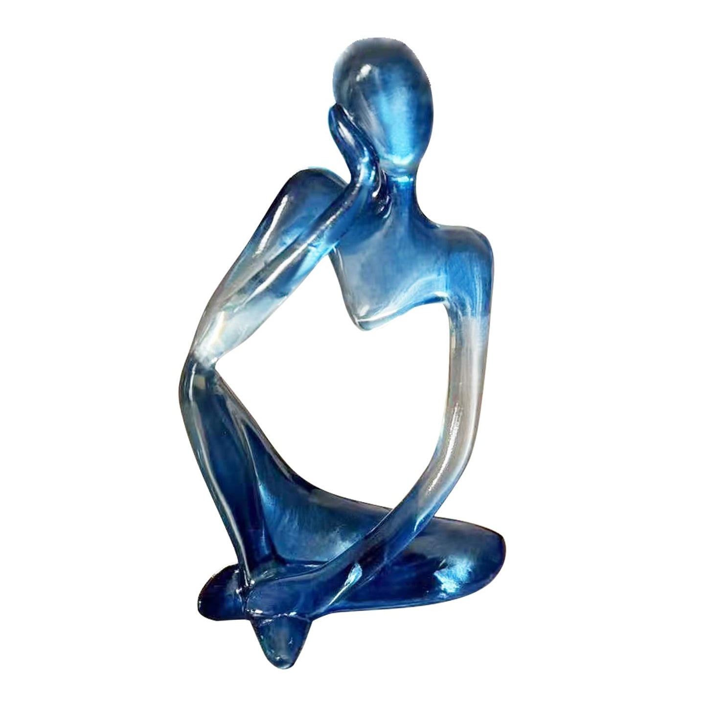 Dnoifne Abstract Gradient Blue Resin Thinker Statue, Modern Translucent Sculpture Ornament, Artistic Desk & Shelf Decor, Perfect Housewarming Gift for Living Room and Office