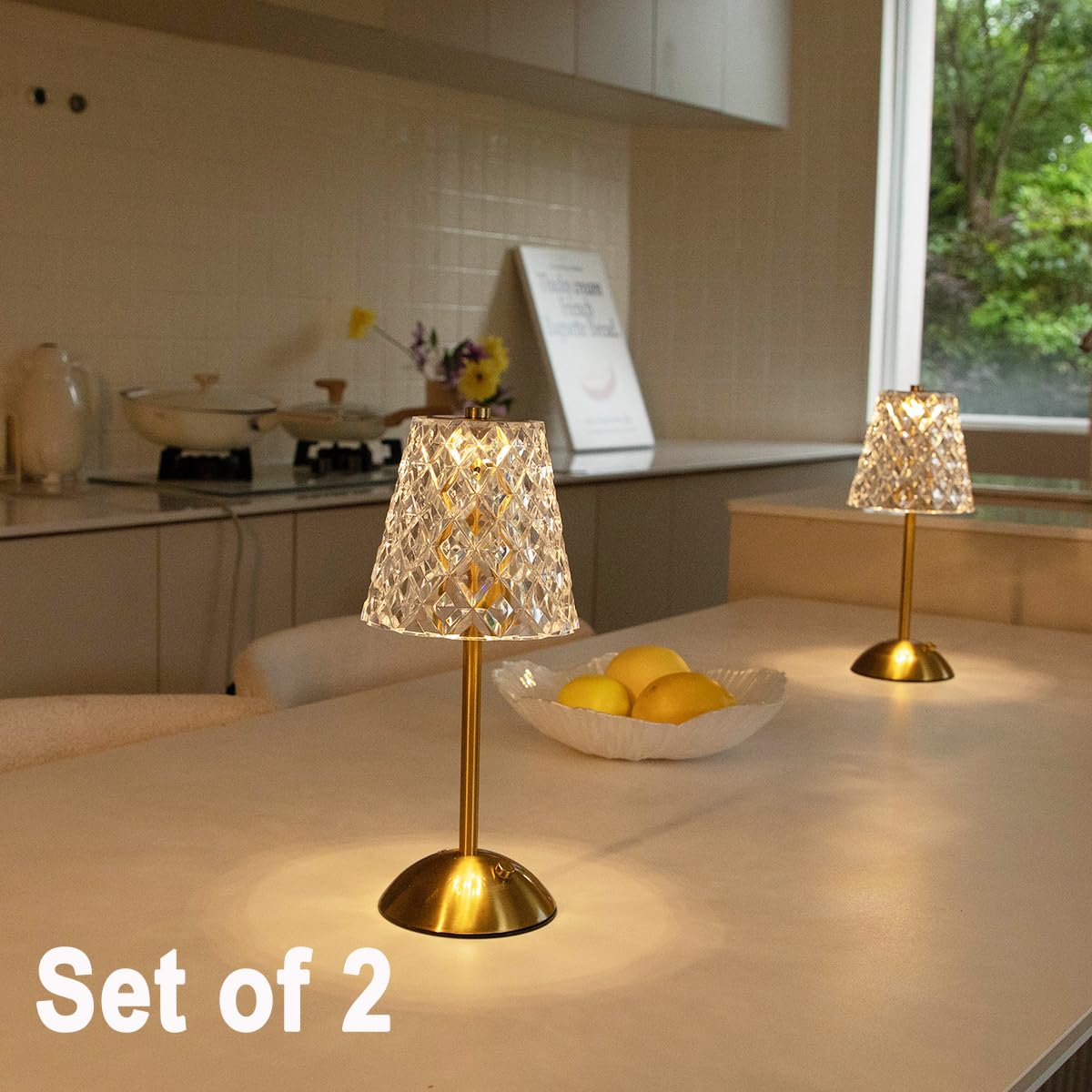 JIGFGGE Set of 2 Rechargeable Cordless Table Lamps – 12 Inch Touch Control Desk Lamps, Battery Powered Small Night Light for Bedroom, Living Room, Home Office (Gold)