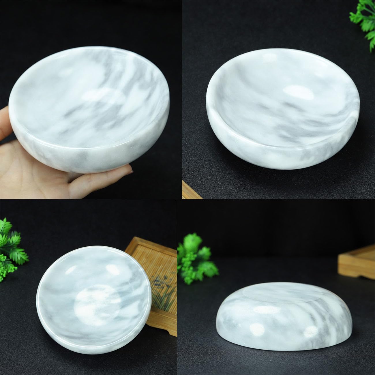 Daszui Natural Marble Decorative Bowls for Home Decor, 4.72 inch Hand-Carved Decorative Bowl Key Bowl, Ritual use, Incense Burner, smudging, Decoration Bowl, offering